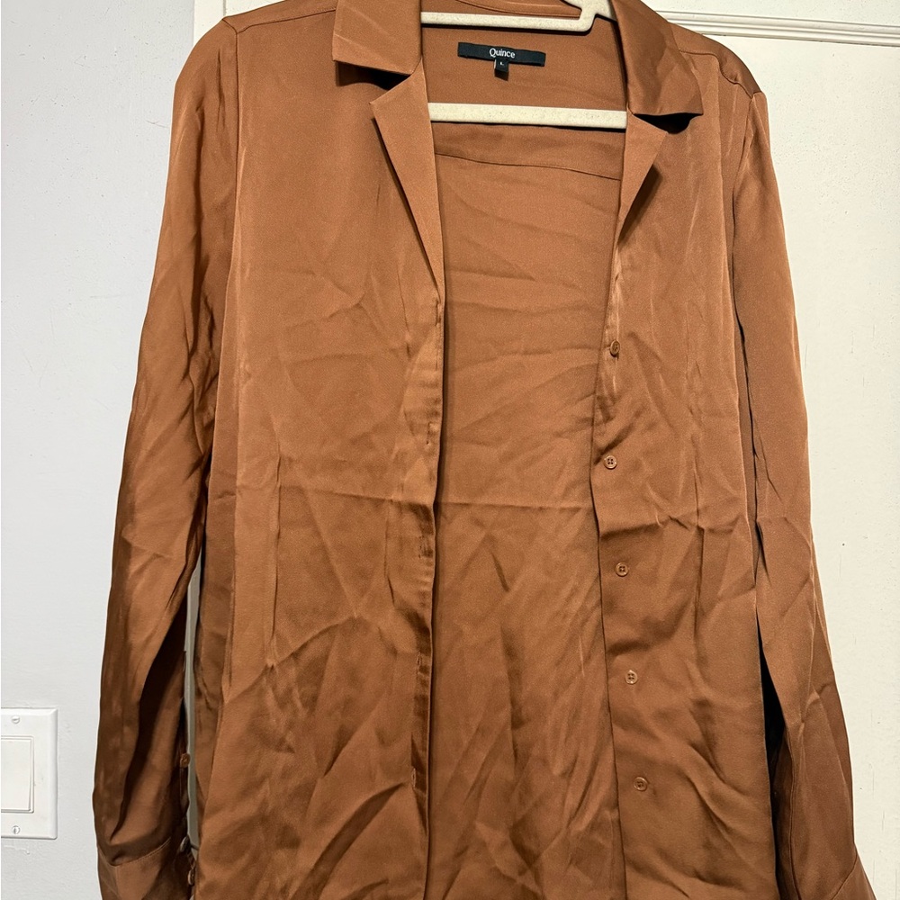 Quince Washable Stretch Silk Notch Collar Blouse